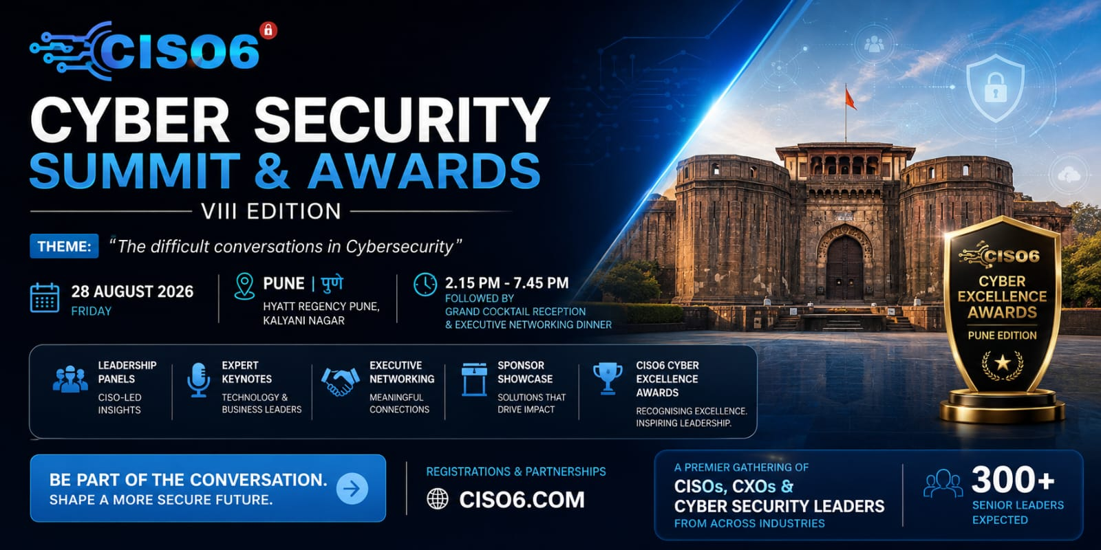 CISO6 Cyber Security Summit & Awards VIII Edition banner — 28 August 2026, Hyatt Regency Pune